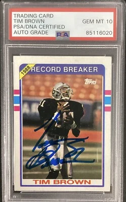 Tim Brown Signed 1989 Topps #2 Football Card HOF Raiders Autograph PSA/DNA Gem10 - Image 1 of 4