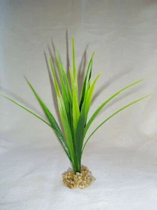 8" Small Green Vanilla SWORD GRASS Aquarium plastic plant, stone base - Picture 1 of 2