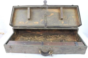 Antique Large Metal Wooden Carpenter's Tool Chest Vintage Box Primitive Drawer - Picture 1 of 11