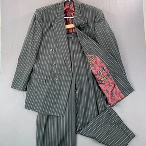 Traje de 2 piezas Harlem Knights Falcone 50R negro alfiler a rayas forrado de cachemira súper 100s - Imagen 1 de 23