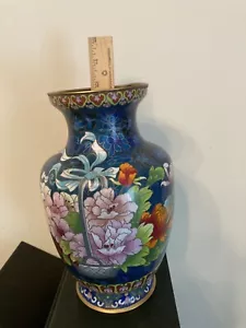 Chinese Cloisonne Enamel Vase 10 Inches Tall, Floral Design See Pictures - Picture 1 of 10
