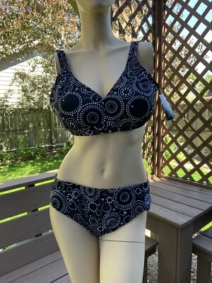 inc 国际概念泳衣 BIKINI 套装女式 16 黑色白色 MIDRISE — 第 1/2 张图片