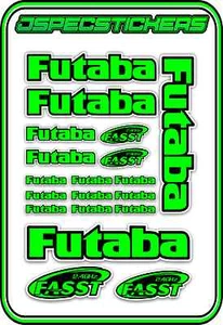 FUTABA RC STICKERS A5 SHEET R/C PLANE CAR BUGGY HELI REMOTE CONTROL GREEN BLACK - Picture 1 of 8