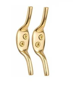 2 Pack Solid Brass Cleat Hooks - 3" Metal Curtain Blind Washing Line Tie Up Hold - Picture 1 of 2