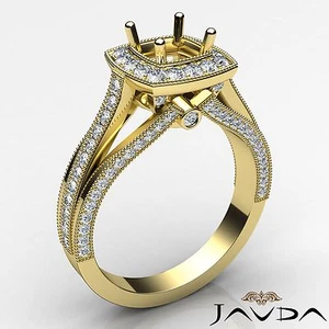 Milgrain Ring Halo Diamond Engagement Cushion 0.9Ct Semi Mount 14k Yellow Gold - Picture 1 of 7