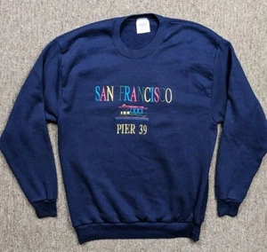 Vintage San Francisco Pier 39 Trolley Sweatshirt Men's Large Blue Crew neck - Picture 1 of 8