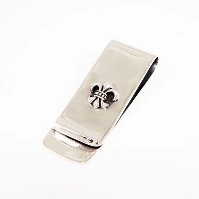 FLEUR DE LIS 925 STERLING SILVER PLAIN BIKER OUTLAW ROCKABILLY MONEY CLIP TP-M2 - Image 1 of 4