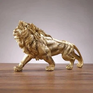 Figurine Animal Lion Novelty Resin Carved Medium Modern Gold Free Stand Decor - Picture 1 of 13