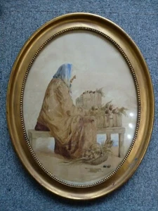 Antiker ovaler Goldrahmen britisches altes Aquarell Gemälde Land Dame Porträt - Bild 1 von 12