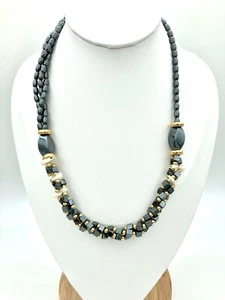 Hermoso Collar Asimétrico Hematita - Cuentas Tono Dorado - Imagen 1 de 4