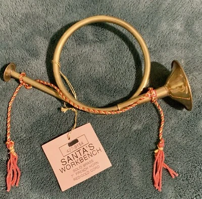 VINTAGE 7" SOLID BRASS FRENCH HORN CHRISTMAS DECORATION ORNAMENT! CRAFTS! - Image 1 of 4