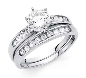 Nice 14K Solid Gold Bridal Engagement Ring Set Wedding Band CZ 1.5Ct Size 5.75 - Picture 1 of 16