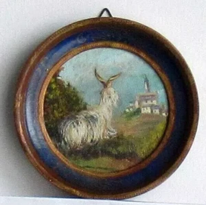 ANTIQUE VINTAGE BEAUTIFUL FRENCH MINIATURE PAINTING PORTRAIT OF WHITE GOAT - Picture 1 of 4