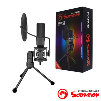 MARVO SCORPION OMNIDIRECTIONAL STREAMING MICROPHONE | FOLDABLE – BLACK – MIC-03  - Image 1 of 4