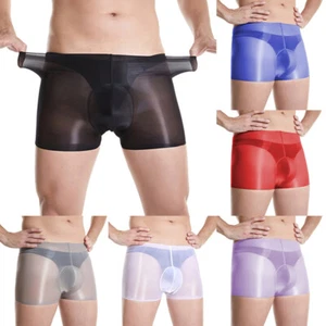 Mens Glossy Panties Oil Shiny Boxers Bulge Pouch See Through Underwear Seamless/ - Picture 1 of 20