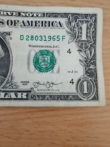 $1 Bill, Birthday/Anniv, Mar 28, 1965; D 28 03 1965 F - Picture 1 of 2