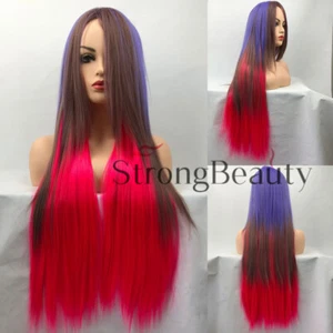 Purple Mixed Pink Long Straight Gradient Anime Cosplay  Hair Wig for Women - Picture 1 of 5