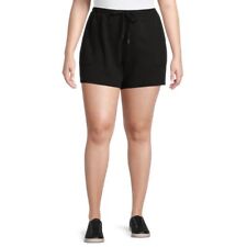 Terra and Sky Women's Plus Size Black Tie Front Pull On Knit Shorts 1X 2X 3X 4X