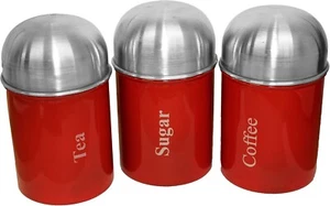 Bote de almacenamiento de cocina de 3 piezas de acero inoxidable con cúpula roja para té café azúcar - Imagen 1 de 1