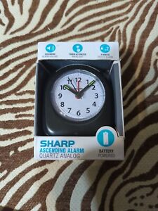Sharp Quartz Black Analog Ascending Alarm Clock Battery Operated - New In Box