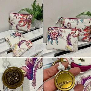 New Elliott Lucca Set of 2 Floral Leather Zip Clutch Travel Pouchette Purse Bag - Picture 1 of 11