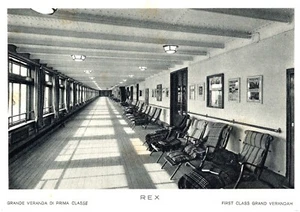 Postcard 1937 Rex Ocean Liner, 1st-Class Grand Veranda, Deck Chairs, Italy 4x6 - Picture 1 of 2