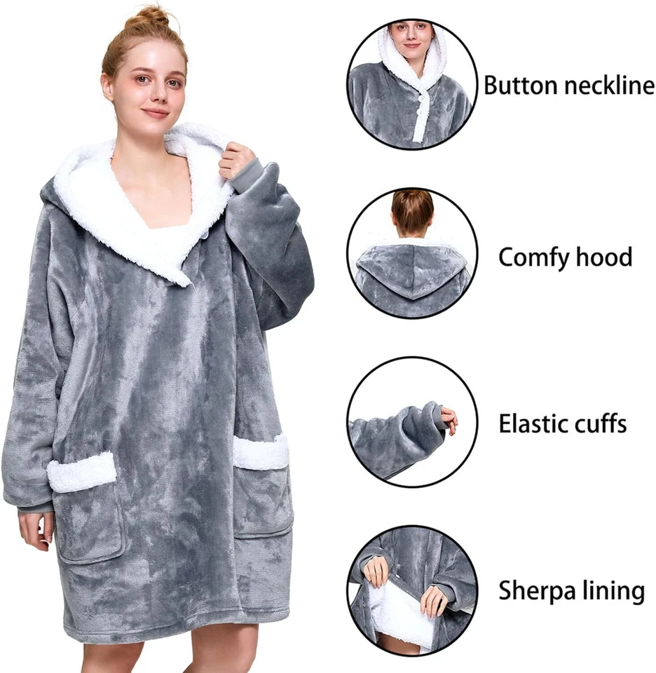 MARKENLOS Damen Herren Hoodie Decke Winter Kuscheldecke Sweatshirt Plüsch Kapuzenpullover