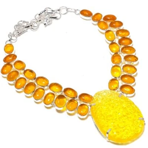 Natural Yellow Triplet Opal, Amber 925 Sterling Silver Jewelry Necklace 18" e564 - Picture 1 of 6