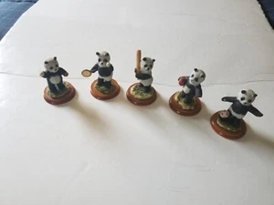 VTG PWF TAIWAN PANDAS PLAYING SPORTS LOT FOOTBALL SOCCER TENNIS BASEBALL RESIN - Picture 1 of 10