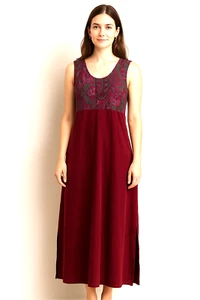 VTG 90s Jane Ashley Burgundy Velvet Maxi Dress Paisley Cottage Sleeveless Sz L - Picture 1 of 7