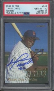 1997 Fleer #512 David Ortiz HOF 22 INSC RC Rookie Gem Mint PSA 10 10 Auto