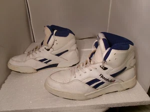 Vintage Reebok Hi Top Basketball Shoes Men 10.5 R109K JC White & Blue 4-6336 - Picture 1 of 15