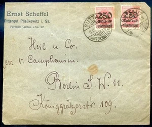 DEUTSCHLAND INFLATION LOKALER GEBRAUCHTER BRIEF 22 Briefmarken GUTTAU NACH BERLIN 1923 ss - Bild 1 von 2