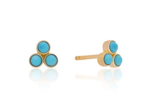 14k Gold Natural Turquoise Gemstone Mini Studs Earrings-Everyday Wear Jewelry - Picture 1 of 10