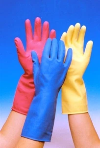 Rubber Gloves Washing Up Cleaning Pink Yellow Blue Small Medium Large Quality - Picture 1 of 1
