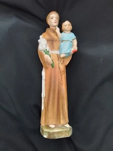 8" ST. ANTHONY VON PADUA KERAMIK VINTAGE 1961 STATUE CHRISTENTUM LILLY BABY JESUS - Bild 1 von 15