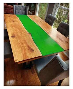 Maßgeschneiderte Live Edge Epoxidgrün Harz Holz Fluss Stil Esszimmer Büro Tischplatte - Bild 1 von 1