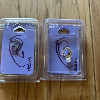 Juego de 2 pendientes de cartílago Claire's nuevos paquetes de acero inoxidable 16G y 18G y circonita cúbica Foto 1 de 3