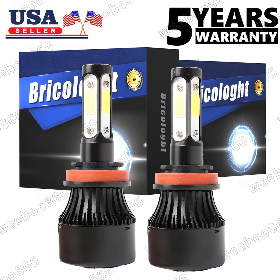 Kit de faros LED H11 de 4 lados bombilla de haz bajo súper brillante 6500K blanco 1000000LM Foto 1 de 4