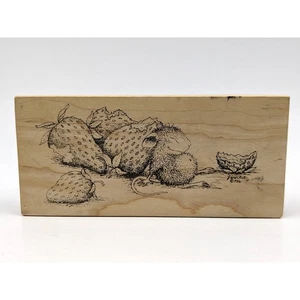 House Mouse Sleeping with Strawberries Mount Rubber Stamp Vintage Stampa Rosa 11 - Picture 1 of 6