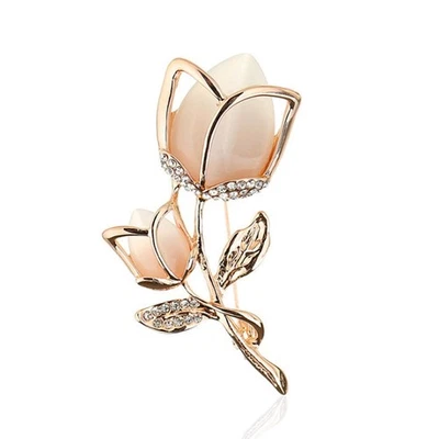 Rose Gold Crystal Brooch Rhinestone Rose Flower Fashion Pin for Women Girls - Image 1 of 4