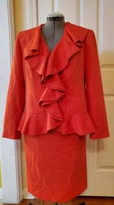 Isabella Suits 2PC Red Polyester Ruffles Skirt Suit Front Snap Size 14W - Picture 1 of 10