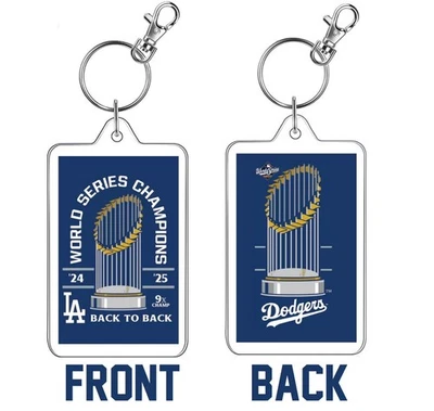 LA Dodgers 2025 World Series Trophy Blue MLB Baseball 2 Side Lg Photo Keychain - Image 1 of 4