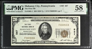 1929 $20 First National Bank MAHANOY CITY PA National PMG 58 - Picture 1 of 2