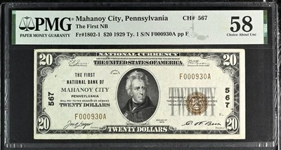 1929 $20 First National Bank MAHANOY CITY PA National PMG 58 - Image 1 of 2