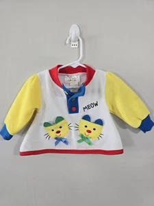 1990s Vintage Youth Knit Kitten Pocket Longsleeve Shirt Color Block ¼ Button - Picture 1 of 12