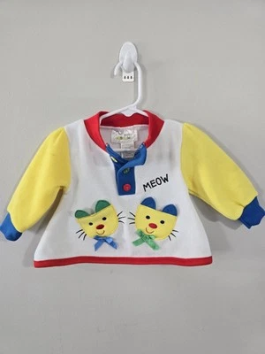 Camisa de manga larga vintage de bolsillo de gatito tejida juvenil de la década de 1990 bloque de color 1/4 botón Foto 1 de 4