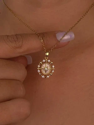 14K Yellow Gold Plated wedding Pendant Necklace 1 Ct Round Cut Simulated Diamond - Image 1 of 4