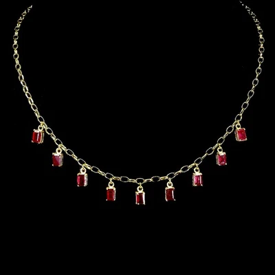 925 Sterling Silver Necklace Octagon Ruby 7x5mm Natural Gemstone Jewelry 18.5in - Image 1 of 4