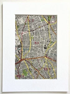 Vintage c. 1950 London Map - Mounted - HIGHBURY, ISLINGTON, CLERKENWELL 14 - Picture 1 of 1